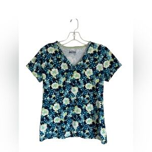 Basic Editions Blue Floral Short Sleeve Tee Size S Casual Floral